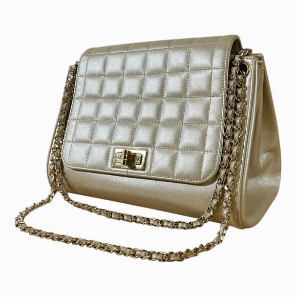CHANEL Chocolate Bar Soft Gold Chain Bag Shoulder Crossbody 2 Way Metallic CC - Picture 6 of 16